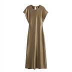 Robe en satin sans manches, robe midi décontractée en satin de soie uni à col en V