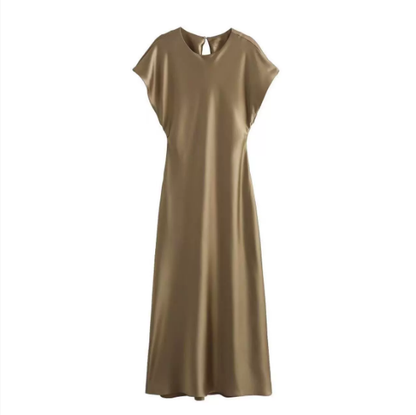 Satin Dress Satin Sleeveless Dress Casual Solid Color V neck Silk Satin Midi Dress