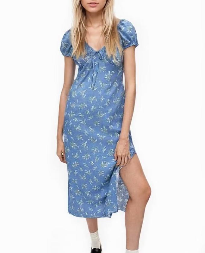 Spring Fashionable Slim Fit High End Sense Floral Flounce Waist Tight Dress YiPin