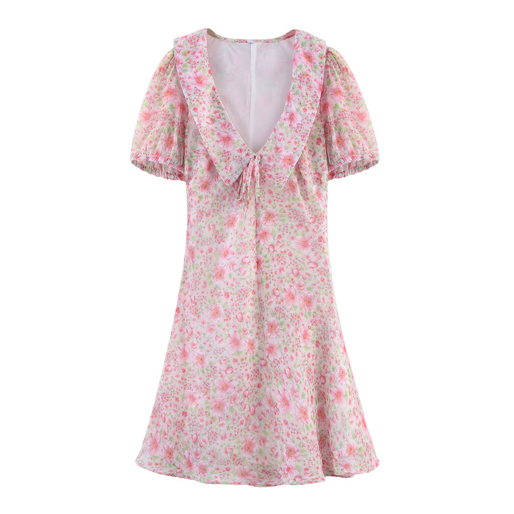 Summer Women Clothing Small round Collared Printing Short Dress SenDa