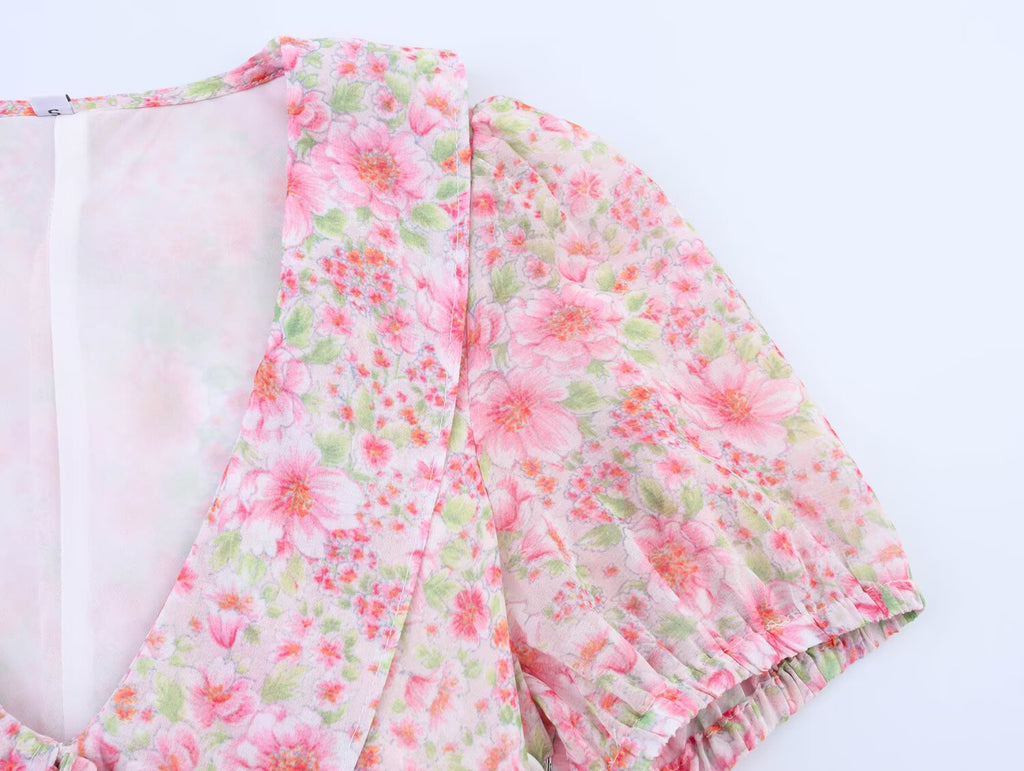 Summer Women Clothing Small round Collared Printing Short Dress SenDa