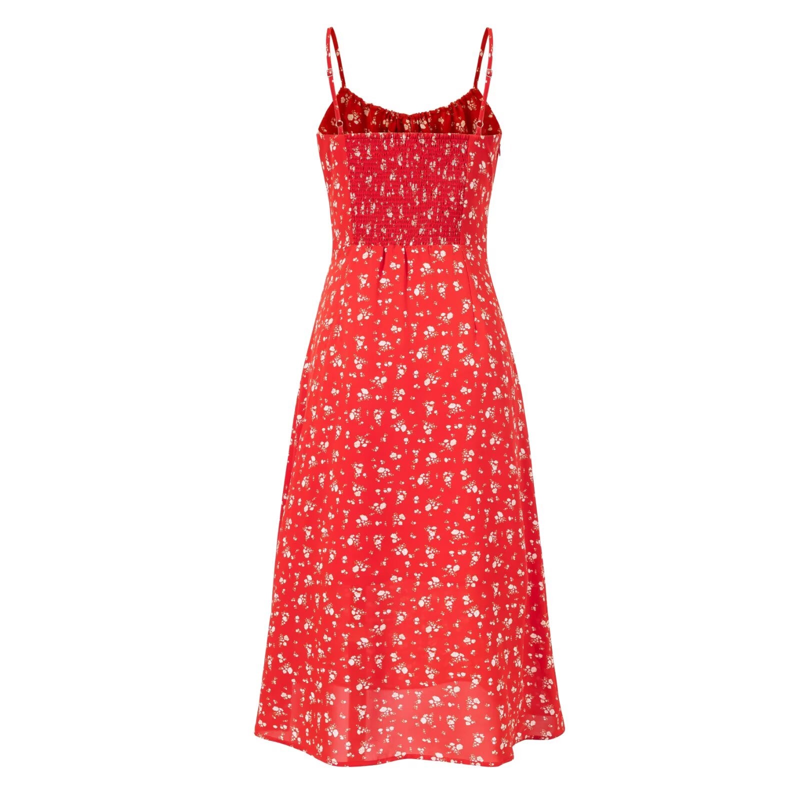 Spring Holiday Chest Drawstring Strap Floral Red Background Sling Dress PullWind