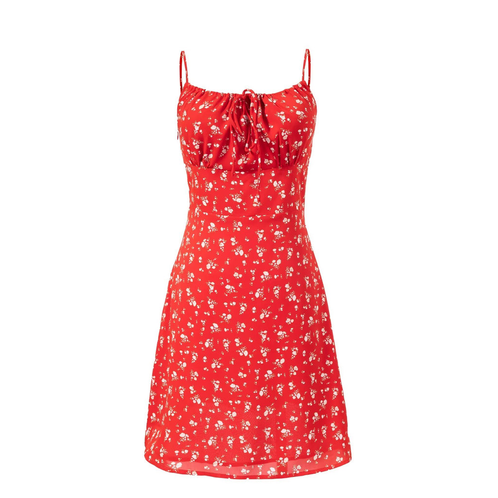Summer Seaside Holiday Suspender Dress Women Fresh Sweet Floral Slim Fit Cinched Short Dress PullWind