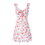 Spring Vacation Summer Cool Casual Floral Printing White Background Short Women Dress PullWind