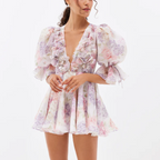 Robe sexy en mousseline de soie à fleurs tridimensionnelles printemps-été