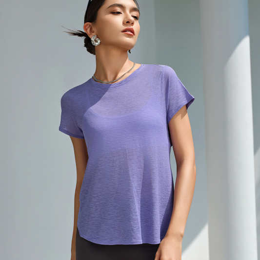 Summer Bunchy Yarn Breathable Yoga T Shirt Hollow Out Cutout out Beauty Back Sports Top Women Yoga Clothes round Neck Fitness Short Sleeve Summer