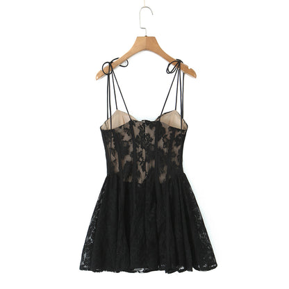 Spring Summer Women Clothing Sexy Sexy Lace Patchwork Waist Slimming Sling Dress