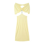 Women Clothing French Simple Sexy Backless Beads Dress