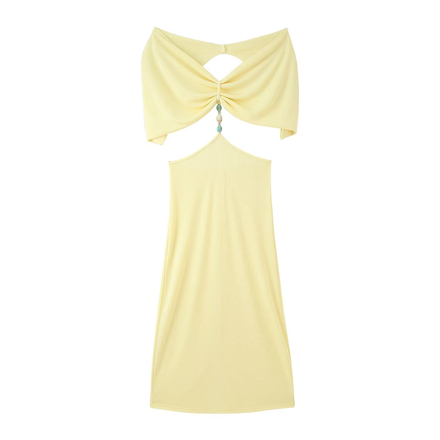 Women Clothing French Simple Sexy Backless Beads Dress
