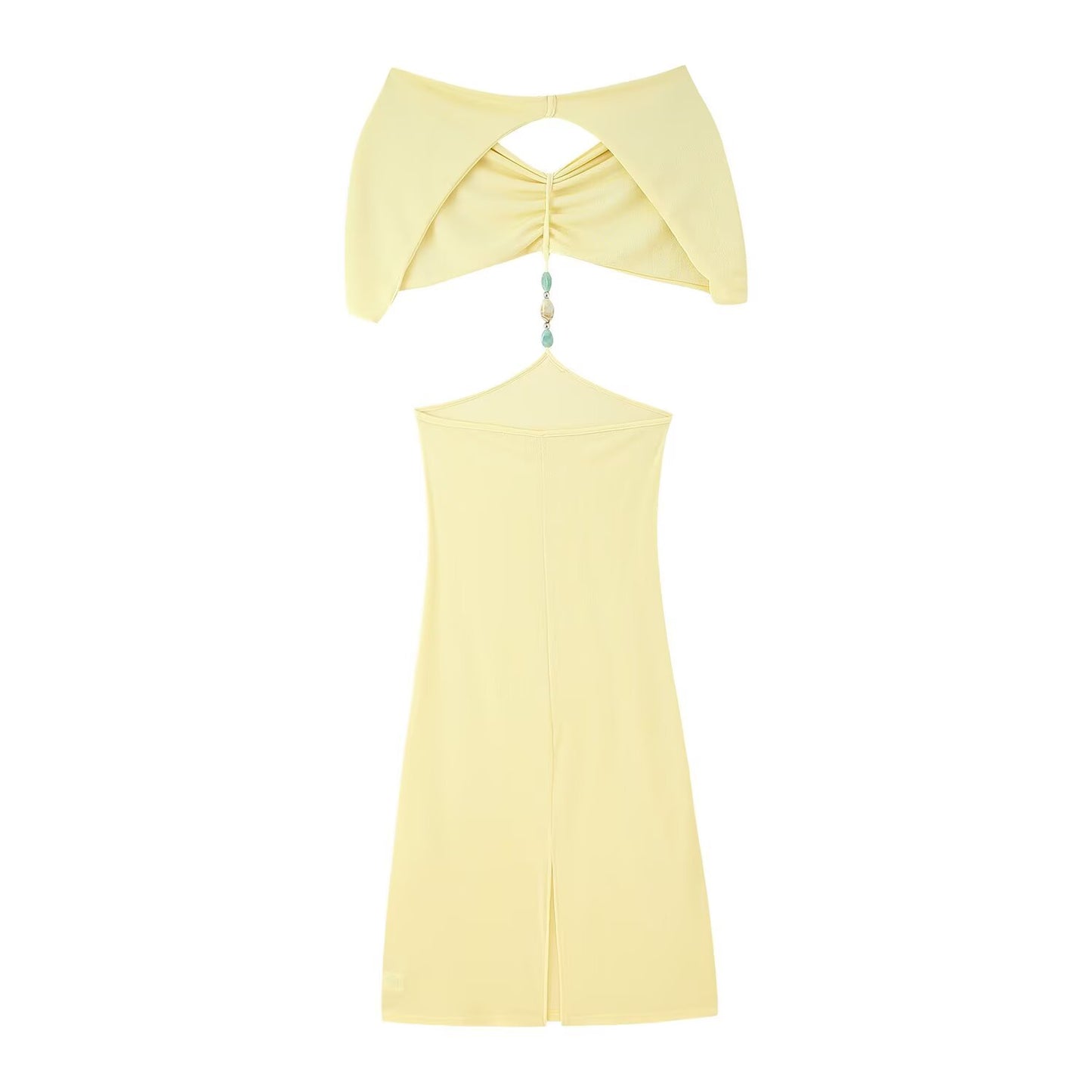 Women Clothing French Simple Sexy Backless Beads Dress