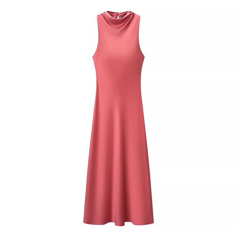 Summer Women Clothing Satin Texture Midi Dress JiaJia