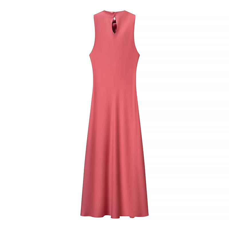 Summer Women Clothing Satin Texture Midi Dress JiaJia