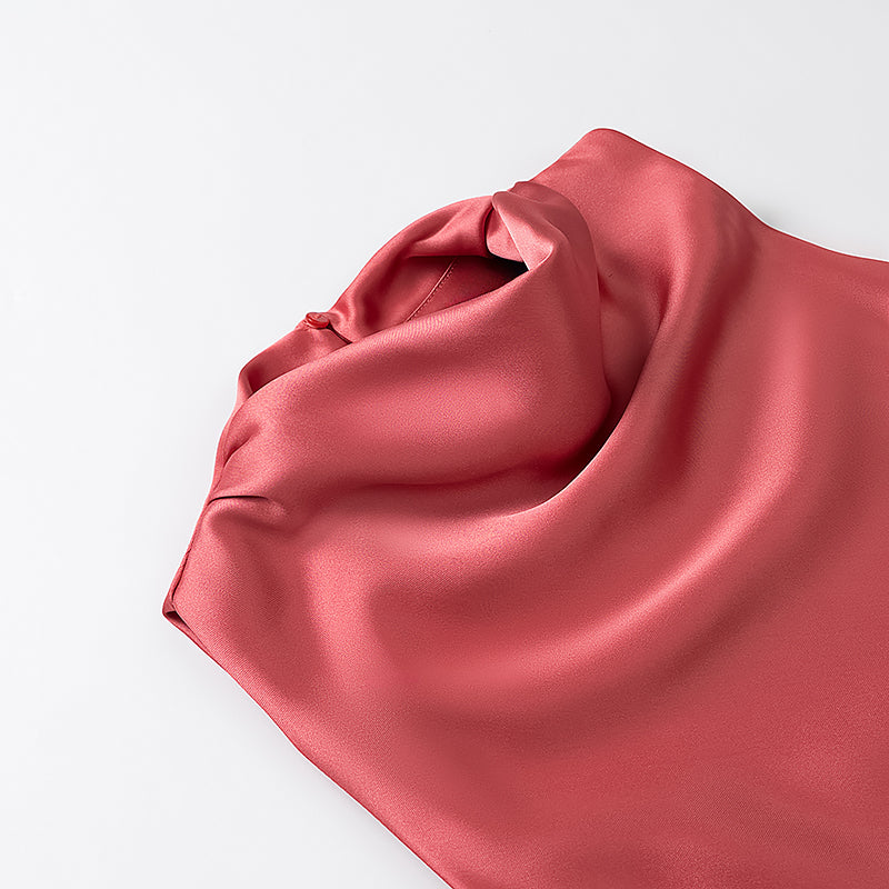 Summer Women Clothing Satin Texture Midi Dress JiaJia