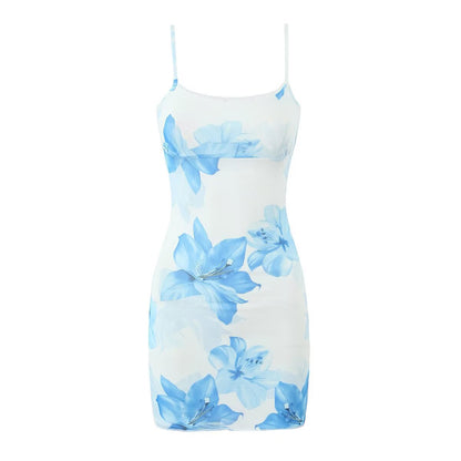 Summer Sexy Print Slim Fit Slimming Spaghetti Straps Hip Dress