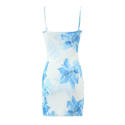 Summer Sexy Print Slim Fit Slimming Spaghetti Straps Hip Dress