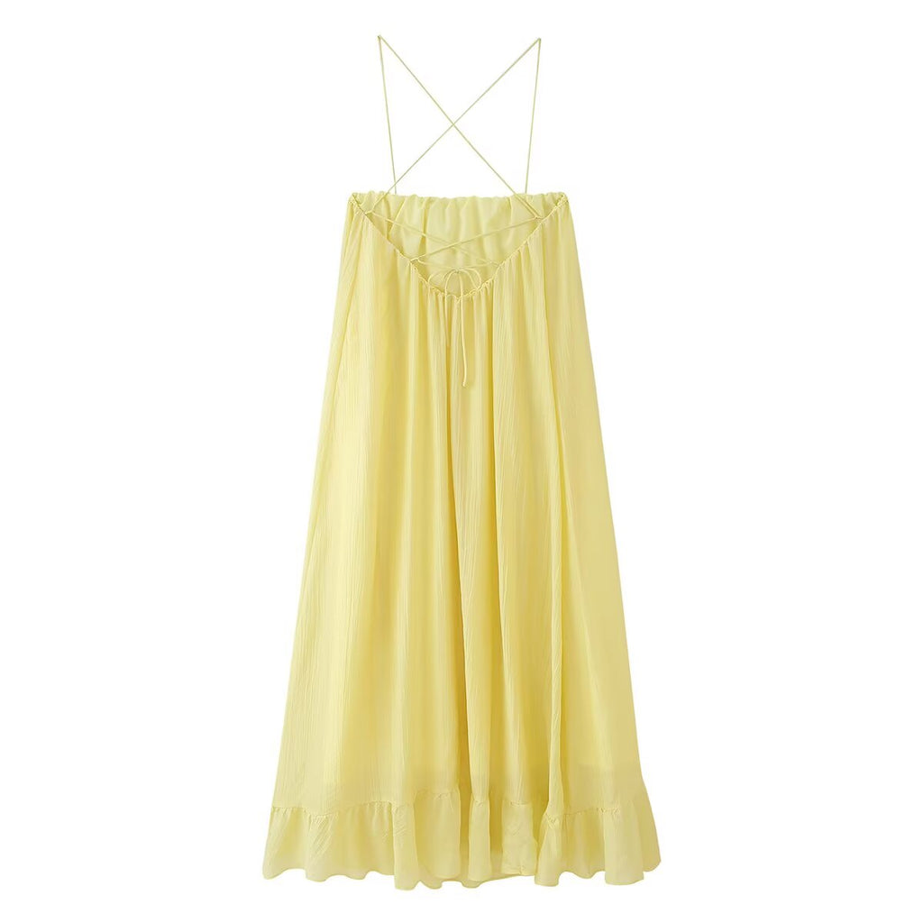 Summer Solid Color Strap Long Women Sweet CHEN
