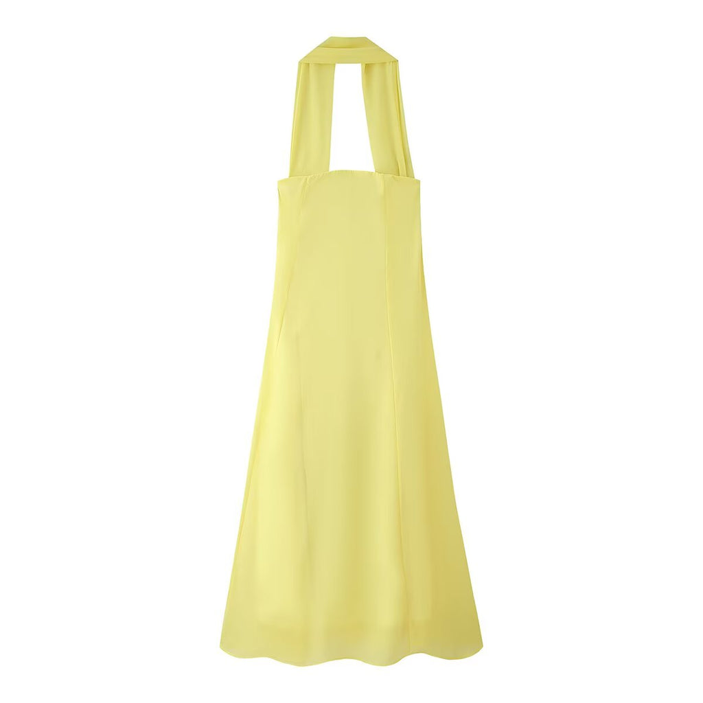 Dinner Court Tube Top Ribbon Dress Women Summer Loose Waist Slimming Long Solid Color Dress Women CHEN