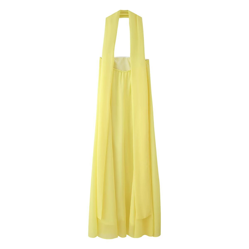 Dinner Court Tube Top Ribbon Dress Women Summer Loose Waist Slimming Long Solid Color Dress Women CHEN