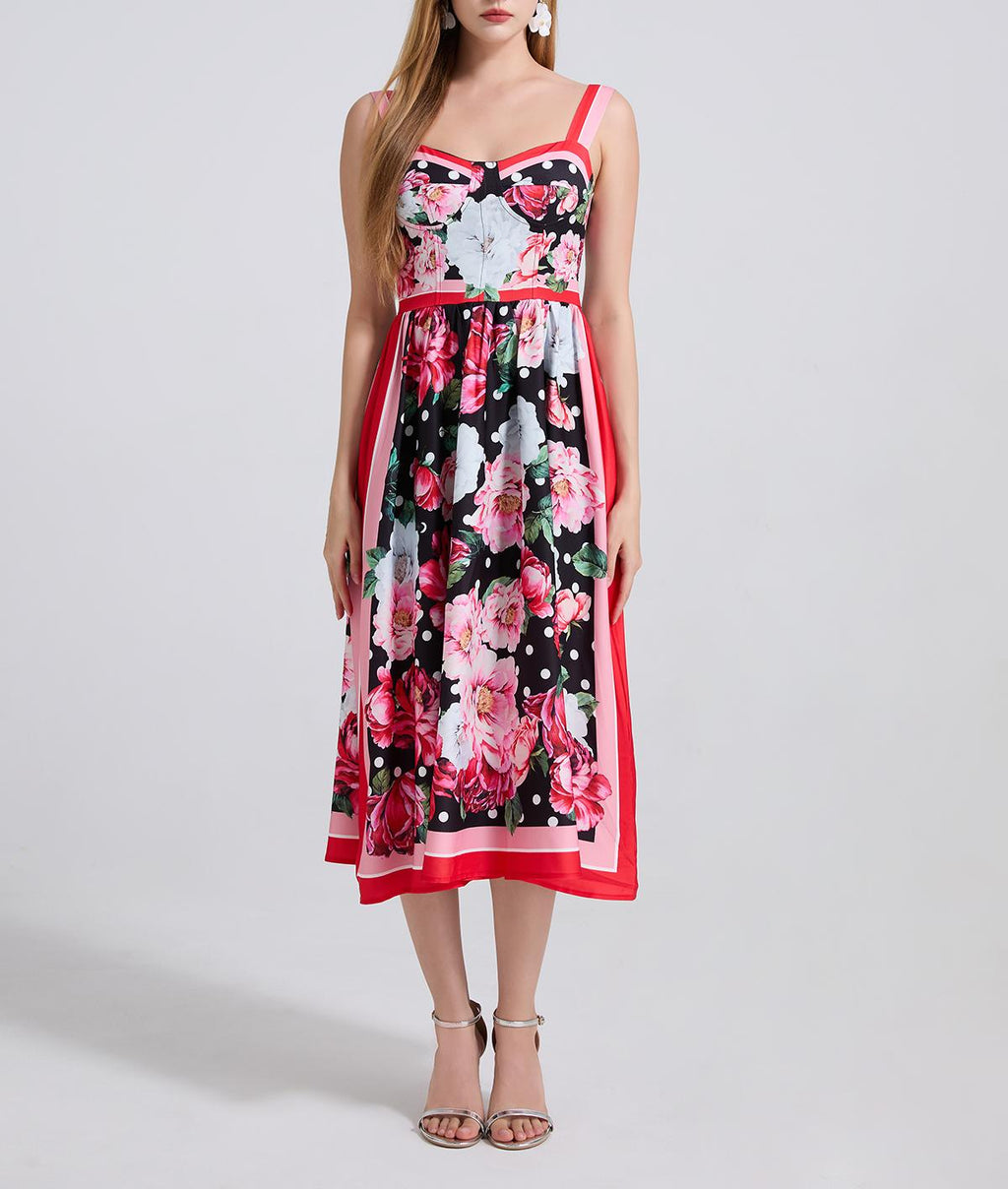 Ladies Printed Halter Dress With Elastic Bands At The Back And High Waisted Dress ESUNG