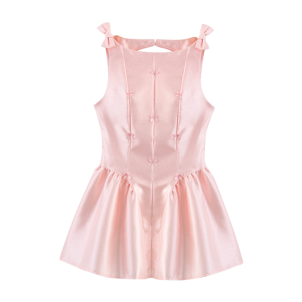 Robe courte d'été sexy ajourée avec découpe dans le dos, sans manches, avec nœud décoratif