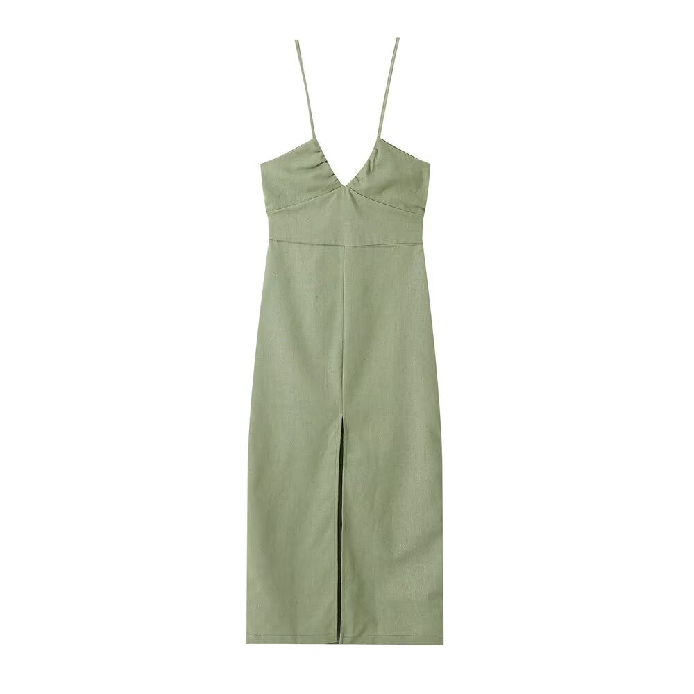 Spring Women Clothing French Design Linen Midi Dress Howe