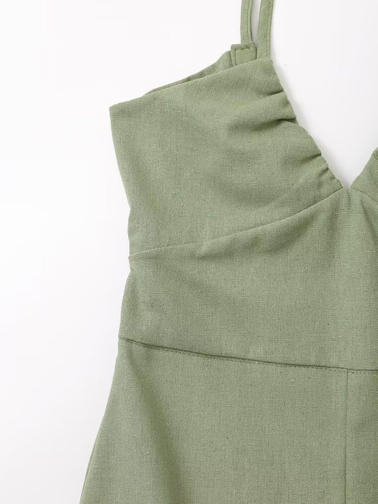 Spring Women Clothing French Design Linen Midi Dress Howe
