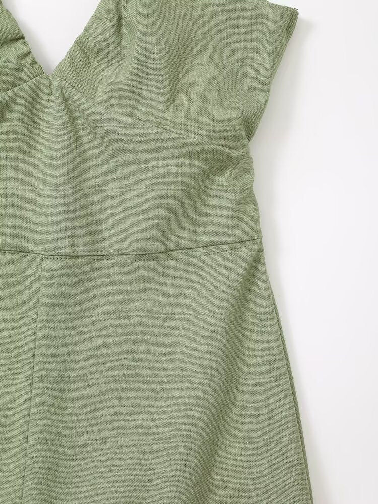 Spring Women Clothing French Design Linen Midi Dress Howe