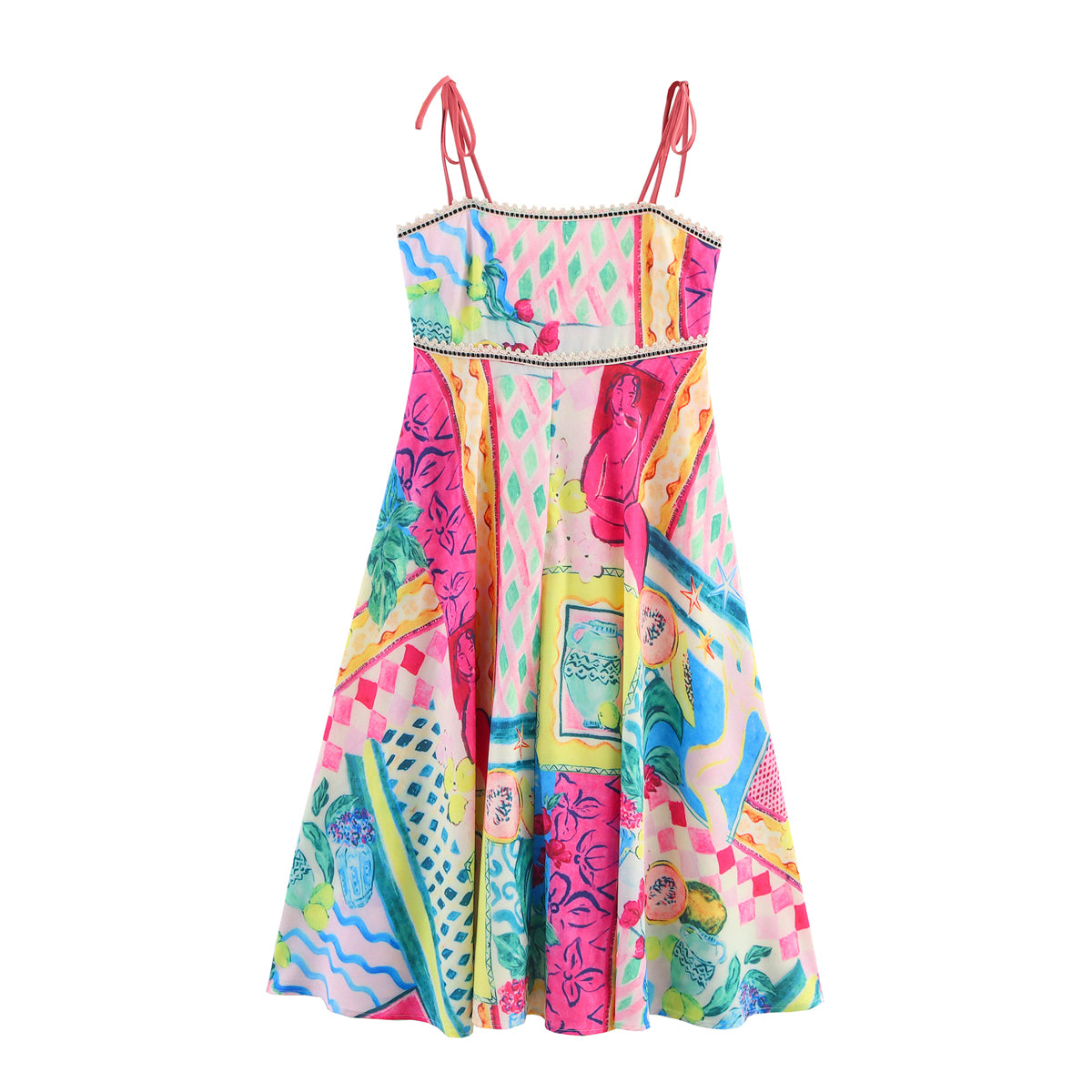 Summer Oil Painting Printing Sleeveless Seaside Vacation Beach Sling Maxi Dress FRIDAY