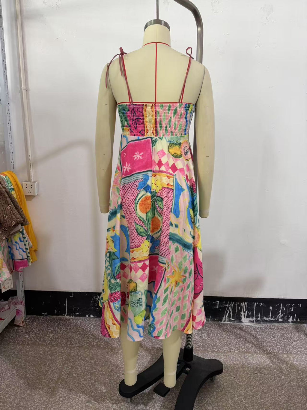 Summer Oil Painting Printing Sleeveless Seaside Vacation Beach Sling Maxi Dress FRIDAY