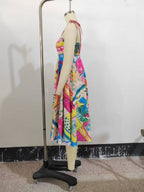 Summer Oil Painting Printing Sleeveless Seaside Vacation Beach Sling Maxi Dress FRIDAY
