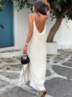 Women Wear Summer Casual Solid Color Satin Double Layer Sling Dress JiaJia