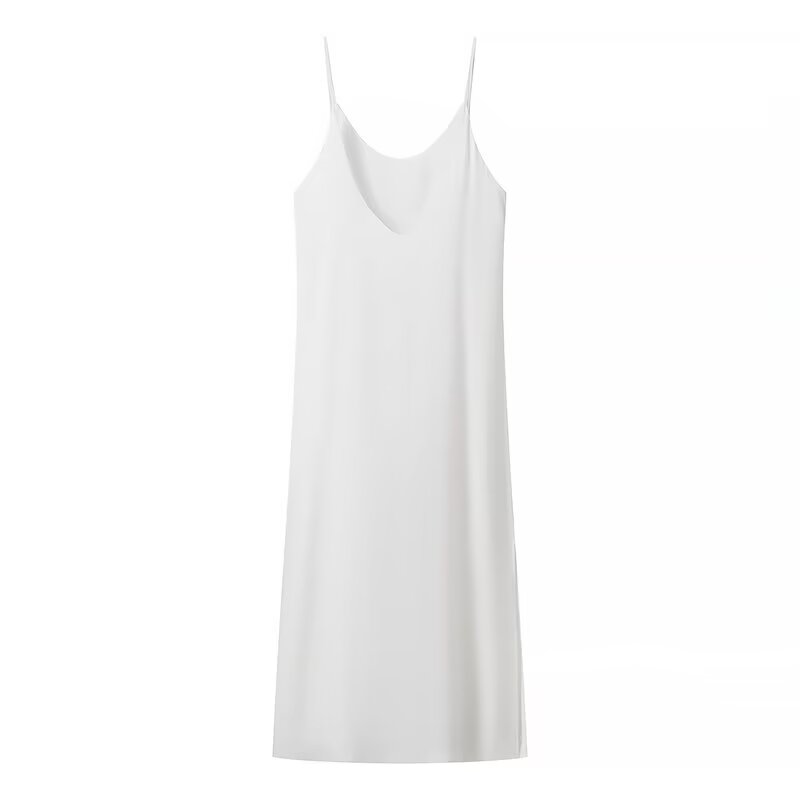 Women Wear Summer Casual Solid Color Satin Double Layer Sling Dress JiaJia