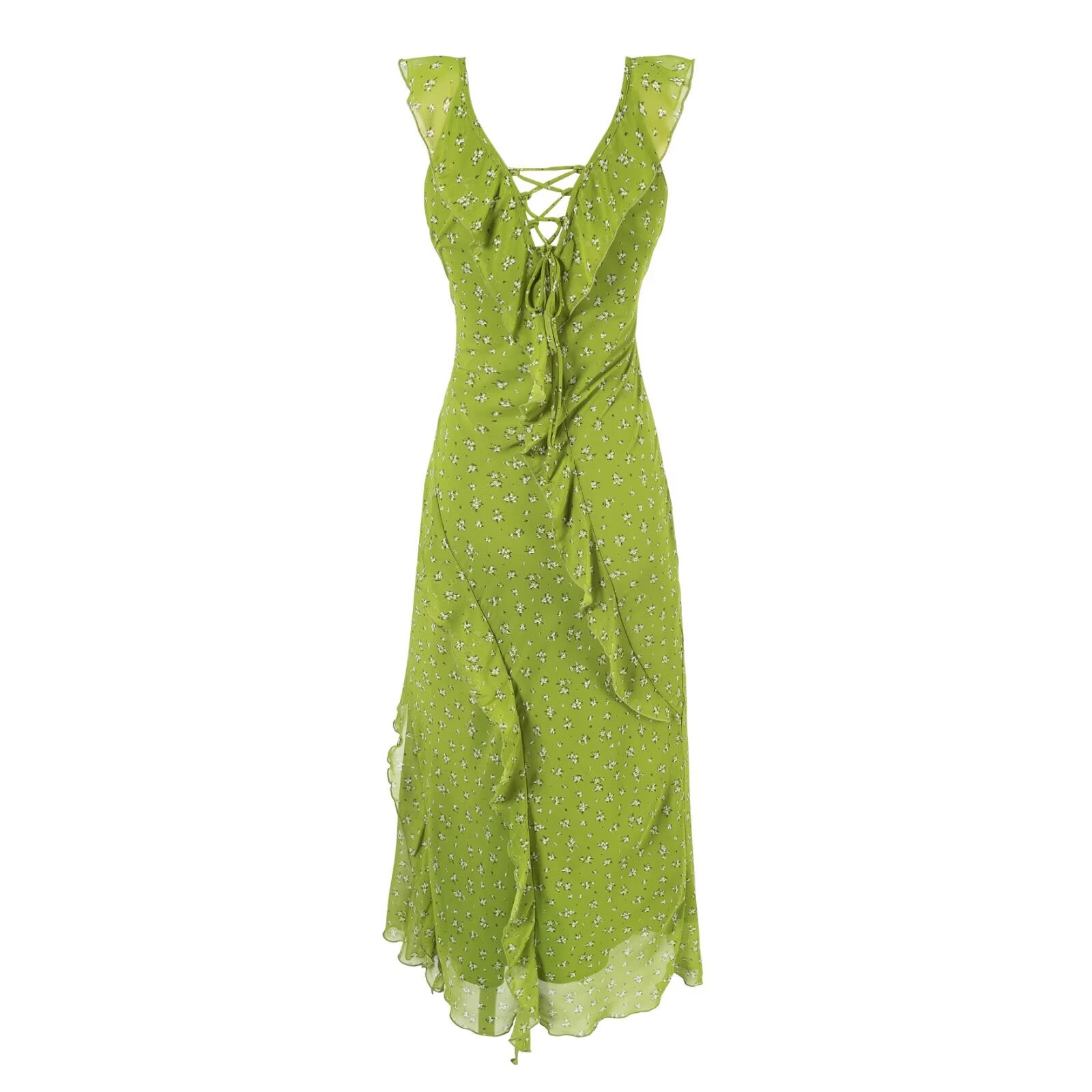 Small Flounced Sleeve Floral Dress Women Summer Dopamine Tight Waist Dress PullWind