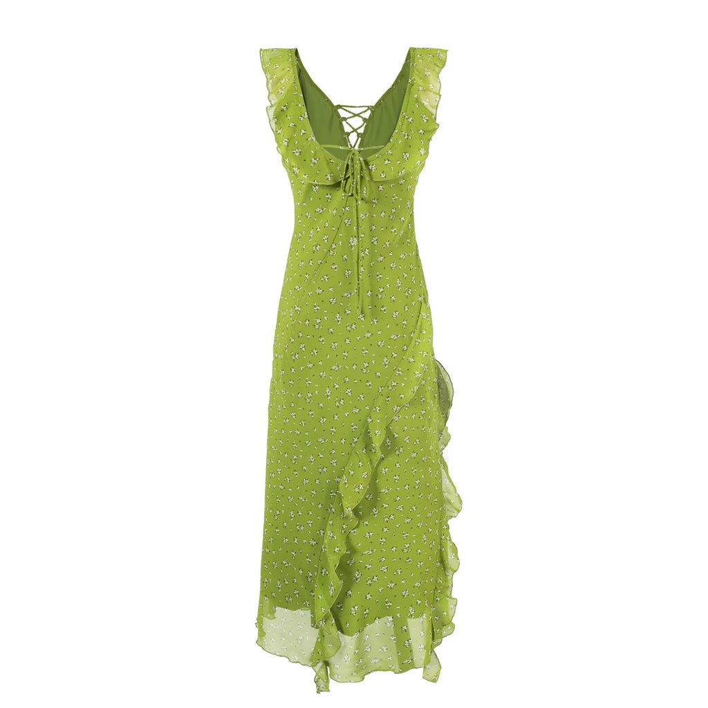 Small Flounced Sleeve Floral Dress Women Summer Dopamine Tight Waist Dress PullWind