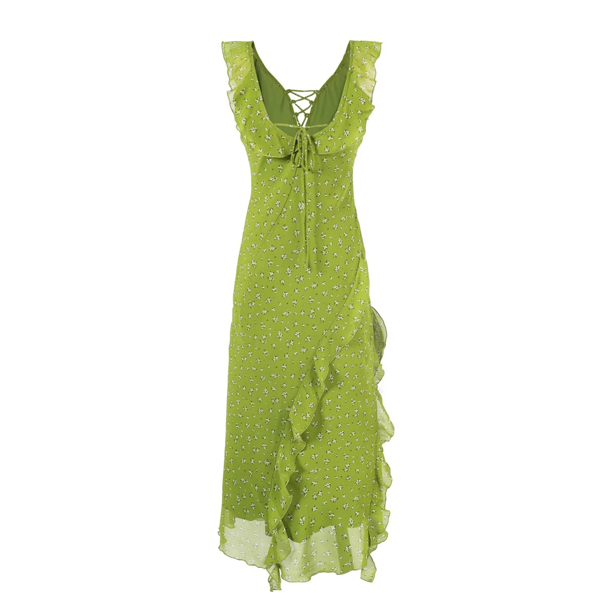 Small Flounced Sleeve Floral Dress Women Summer Dopamine Tight Waist Dress PullWind