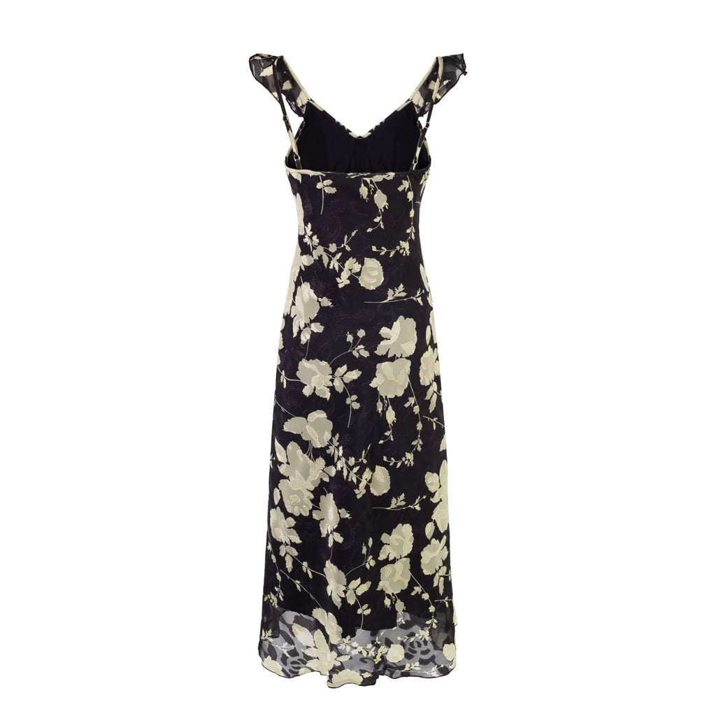 Summer Gentle Retro Design Lace Vest Skirt Floral Women Waist Tight Dress PullWind