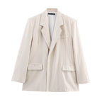 Women Clothing Spring Autumn Collared Long Sleeve Solid Color Loose Blazer Women SenDa