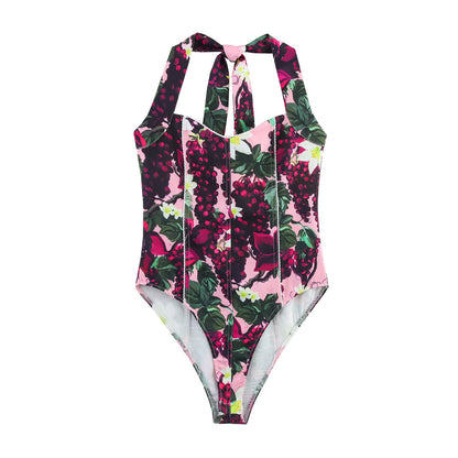 Mono sexy con cuello colgante estampado para mujer de primavera y verano