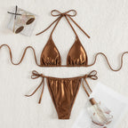 Maillot de bain une pièce sexy, bikini uni à bretelles et taille basse, style étranger.