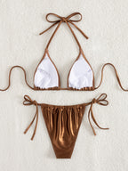 Maillot de bain une pièce sexy, bikini uni à bretelles et taille basse, style étranger.
