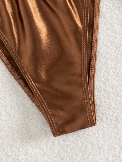 Foreign Single Split Swimsuit Sexy Bikini Solid Color Halter Biniki Low Waist Swimsuit