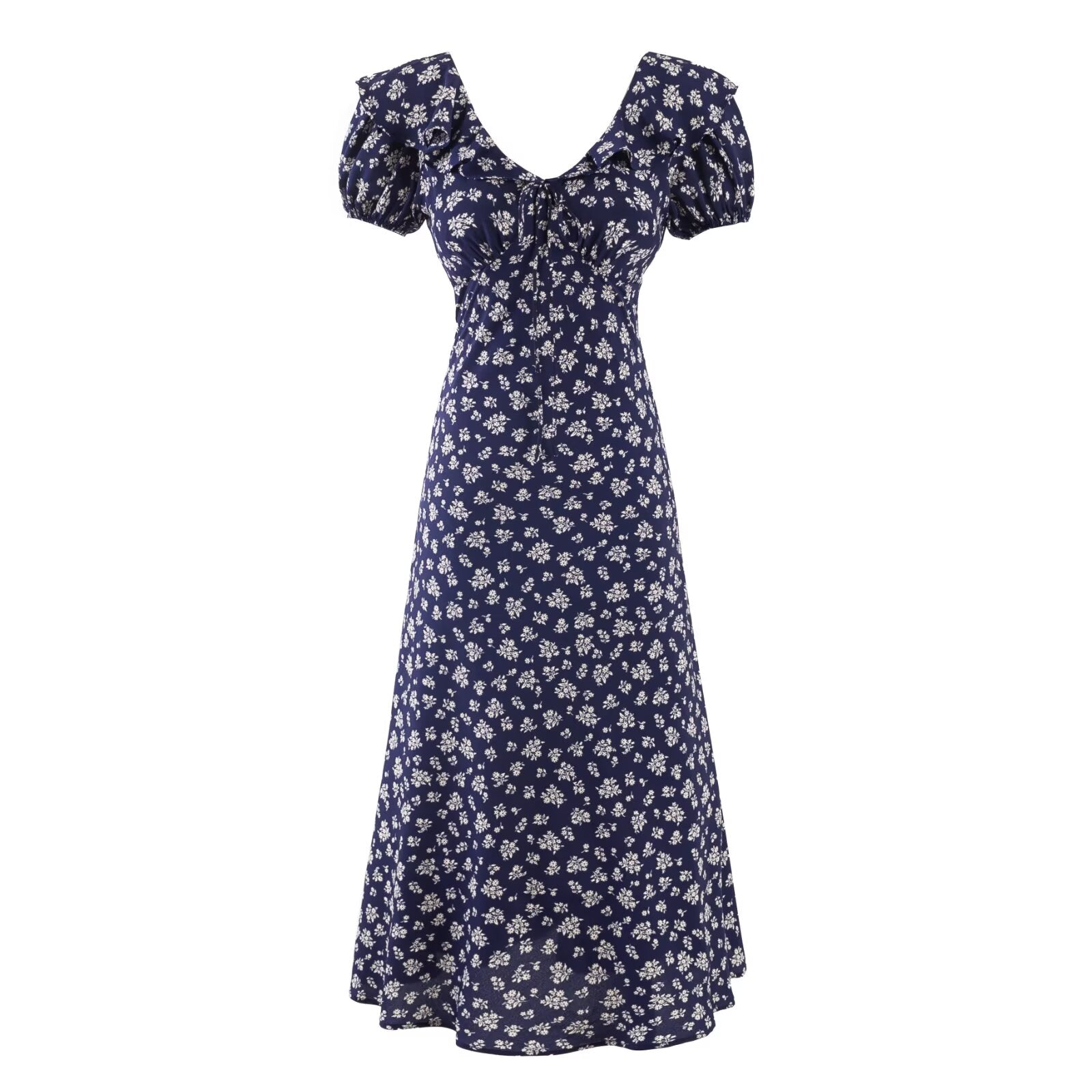 Summer Short Sleeve Floral Dress Women High Sense Cinched Sleeveless V neck Maxi Dress PullWind