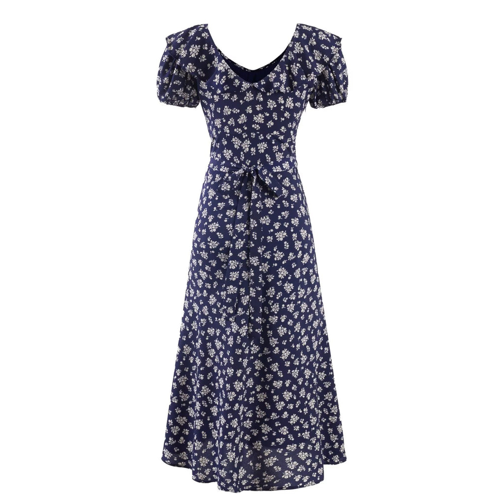 Summer Short Sleeve Floral Dress Women High Sense Cinched Sleeveless V neck Maxi Dress PullWind