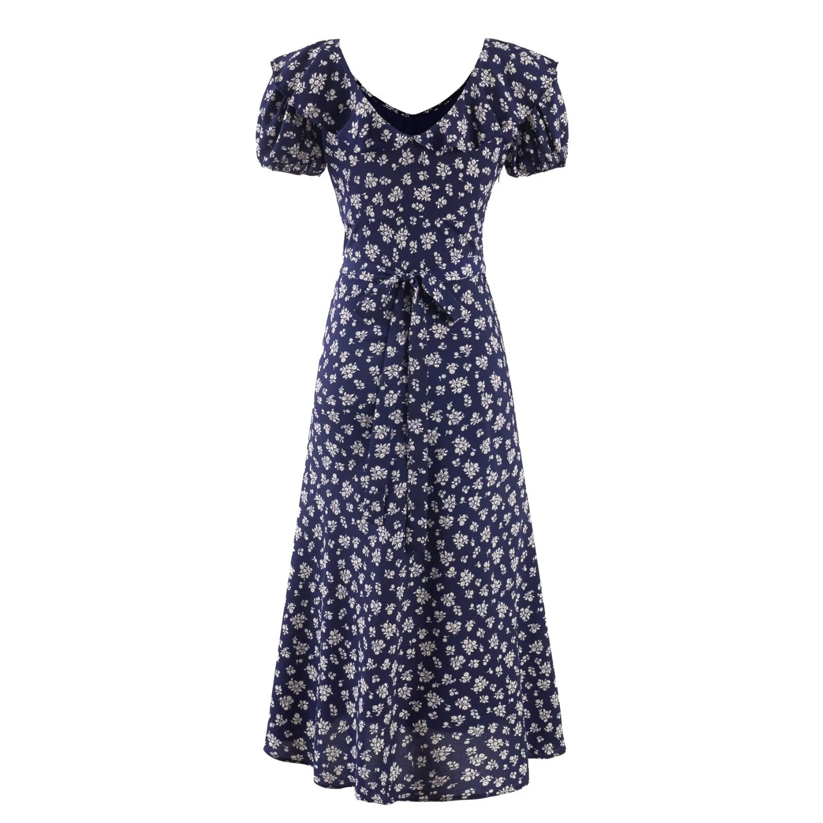 Summer Short Sleeve Floral Dress Women High Sense Cinched Sleeveless V neck Maxi Dress PullWind