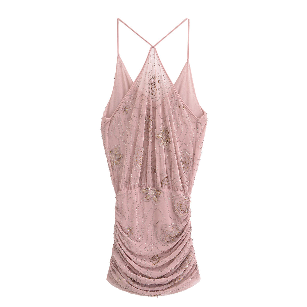Robe mini-écharpe à sequins pour femme, tenue d'été