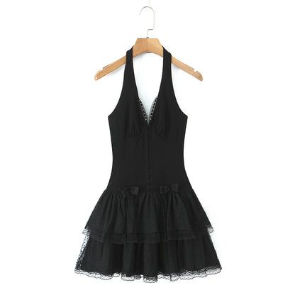 Women Clothing Summer Pure Sweet Spicy Bow Bandage Fairy Spaghetti Strap Dress