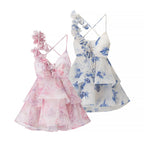 Homemade Women Clothing Fashionable Casual Floral Waist Trimming Spaghetti Straps Dress JiaJia