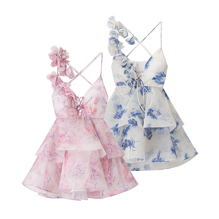 Homemade Women Clothing Fashionable Casual Floral Waist Trimming Spaghetti Straps Dress JiaJia
