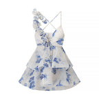 Homemade Women Clothing Fashionable Casual Floral Waist Trimming Spaghetti Straps Dress JiaJia