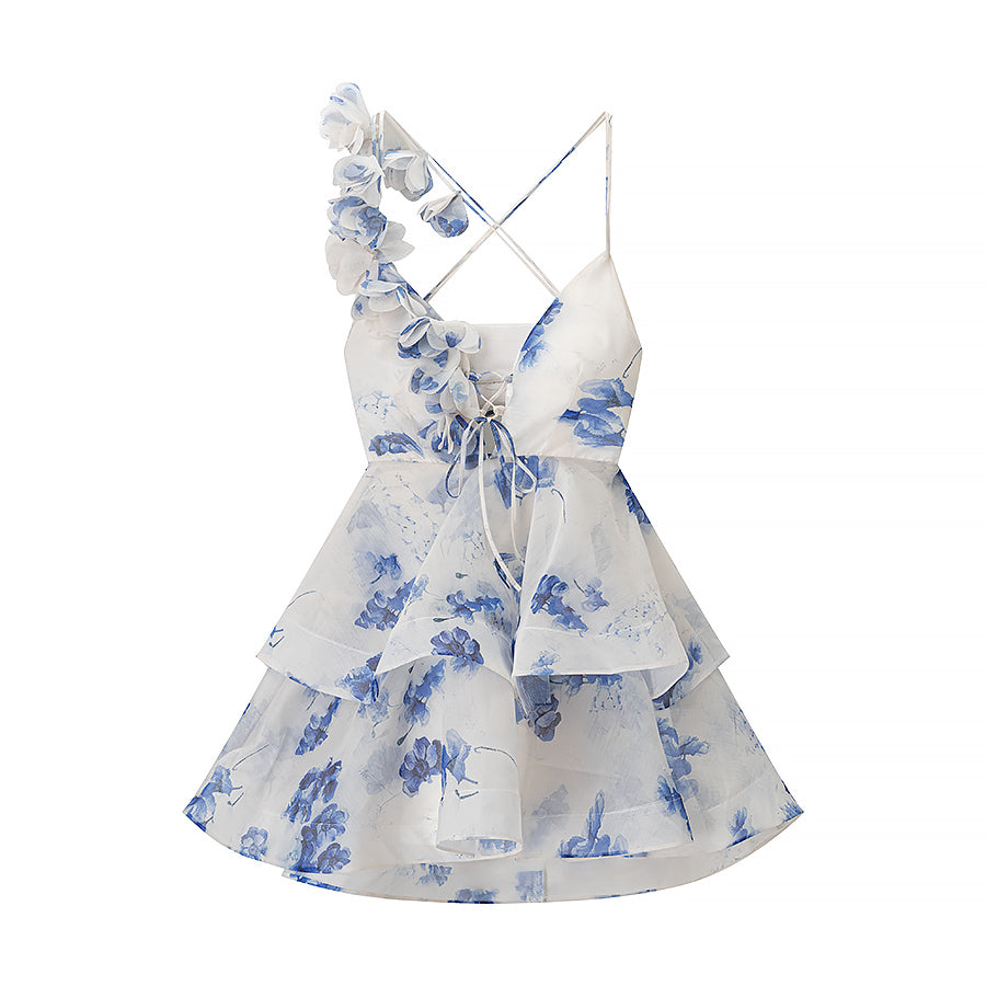 Homemade Women Clothing Fashionable Casual Floral Waist Trimming Spaghetti Straps Dress JiaJia